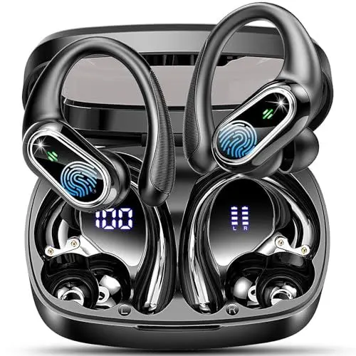Produktbild: Bluetooth Kopfhörer Sport, Kopfhörer Kabellos Bluetooth 5.3 mit 4 ENC Mic, klare Klangqualität, 50Std HiFi Stereo In Ear Kopfhörer mit Dual LED-Anzeige, IP7 Wasserdichte Ohrhörer mit Ohrhaken (2024)