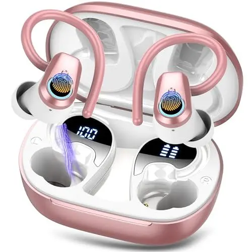 Produktbild: Bluetooth Kopfhörer Sport, Kopfhörer Kabellos Bluetooth 5.3 mit 4 Mic, 2024 In Ear Kopfhörer Noise Cancelling Dual LED Earbuds, 50Std Tiefer Bass, IP7 Wasserdicht Ohrhörer, für Arbeit Studium Sport