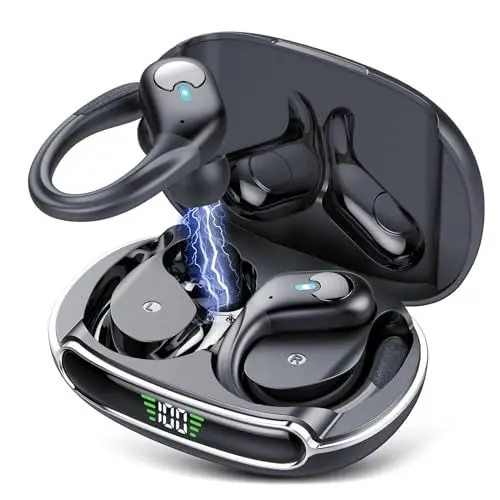 Produktbild: Bluetooth Kopfhörer Sport Mit ENC Mikrofon, 60Std HiFi Stereo In Ear, Ladekoffer LED Anzeige, Comfort Fit, IP7 Wasserdicht Ohrhörer Mit Ohrhaken
