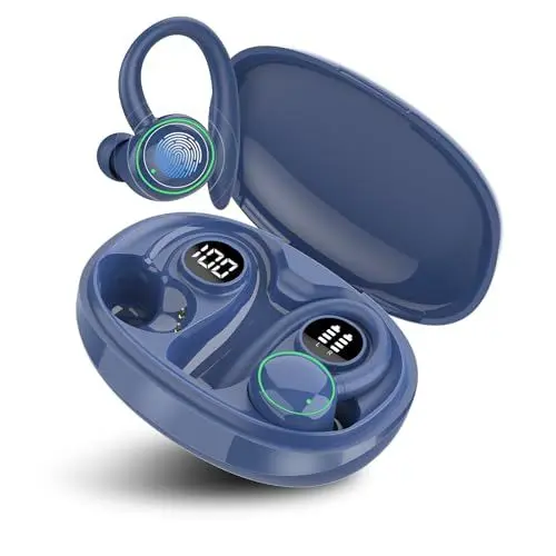 Produktbild: PEFUPEW Bluetooth Kopfhörer Sport, Kopfhörer Kabellos Bluetooth 5.3 mit 4 Mic, In Ear Kopfhörer ENC Noise Cancelling, HiFi Stereo Ohrhörer LED-Anzeige, 48 Std Spielzeit, IP7 Wasserdicht, Dunkelblau