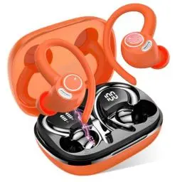 Produktbild: Bluetooth Kopfhörer Sport, in Ear Kopfhörer Kabellos Bluetooth 5.3 mit HD Mic, Herausragender Sound, 40 Std Spielzeit, Comfort Fit, Dual LED-Anzeige, IP7 Wasserdicht Ohrhörer mit Ohrhaken, Orange