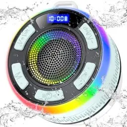 Produktbild: Bluetooth Lautsprecher, Bluetooth Duschlautsprecher mit Saugnapf, Upgraded LED Tragbarer Bluetooth Musikbox Shower IP7 Wasserdichter, Type-C, Mikrofon, Freisprechfunktion, für Badezimmer, Blassblau
