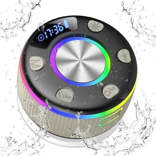 Produktbild: Xuevcn Bluetooth Lautsprecher, Bluetooth Duschlautsprecher mit Upgraded LED, IP7 Wasserdichter Musikbox