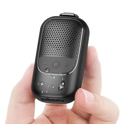 Produktbild: Bluetooth Lautsprecher, Clip-on 5.3 Bluetooth Lautsprecher Klein mit Mic, Tiefbass, IP67 Wasserdicht Mini Lautsprecher, 24Hrs Akkulaufzeit Speaker, Tragbares Geschenk zum Wandern, Duschen, Schwarz