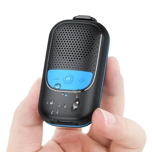 Produktbild: Bluetooth Lautsprecher, Clip-on 5.3 Bluetooth Lautsprecher Klein mit Mic, Tiefbass, IP67 Wasserdicht Mini Lautsprecher, 24 Stunden Akkulaufzeit Speaker, Tragbares Geschenk zum Wandern, Duschen, Blau