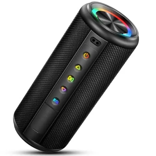 Produktbild: Bluetooth Lautsprecher, Musikbox Bluetooth 5.4 mit RGB Lichter, Tragbarer Musikbox Box Freisprechfunktion für Phone, 15h Akku, IP7 Wasserdicht TWS Paarung Fantastischer Sound Geeignet Outdoor/Party