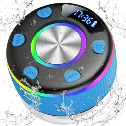 Produktbild: Bluetooth Lautsprecher, Musikbox Bluetooth Lautsprecher Dusche mit LED Licht, IP7 Wasserschutz Tragbarer Lautsprecher Shower mit Saugnapf, Stereo Sound, Wirless Speaker, FM, Freisprechfunktion, Blue