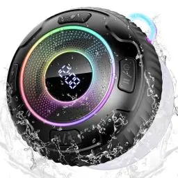 Produktbild: Bluetooth Lautsprecher, Musikbox Tragbarer Bluetooth Tiefem Bass, Kabelloser Klein Lautsprecher mit Licht, Shower Speaker Dusche IP7 wasserdichte Type-C mit Saugnapf für Badezimmer, Party, Reisen