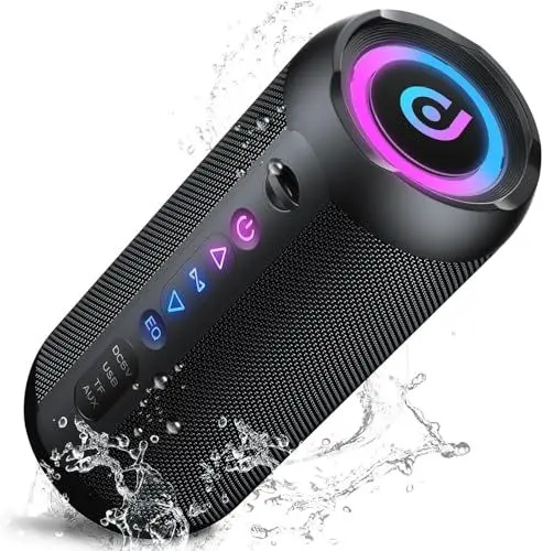 Produktbild: Bluetooth Lautsprecher mit Licht, 30W Musikbox Tragbarer Bluetooth Box mit IPX7 wasserdicht, Dualen Bass-Treibern, 30 Sth Akku, RGB Lichter, TWS Kopplung，AUX, TF Karte, Geeignet Outdoor/Party/Reisen