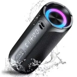 Produktbild: Bluetooth Lautsprecher mit Licht, Musikbox Tragbarer Bluetooth Box mit IPX7 wasserdicht, Stereo-Pairing, Eingebautes Mikrofon, 24h Akku, Perfekt für Zuhause, Draußen, Reisen, Schwarz