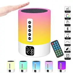 Produktbild: Bluetooth Lautsprecher mit Licht, Wecker mit Licht, Touch Dimmbar Nachttischlampe, White Noise Machine, RGB Farbwechsel Tragbarer Lautsprecher Atmosphäre Tischlampe Geschenke für Mädchen Kinder Jungen