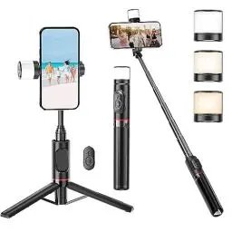 Produktbild: Bluetooth Selfie Stick Stativ mit Licht, 3-in-1 Erweiterbar Selfie Stange aus Aluminium mit Abnehmbares Drahtlose Fernbedienung, für iPhone 13/12/11 Pro/XS Max/XS/X/8/7, Samsung Smartphones (Schwarz)