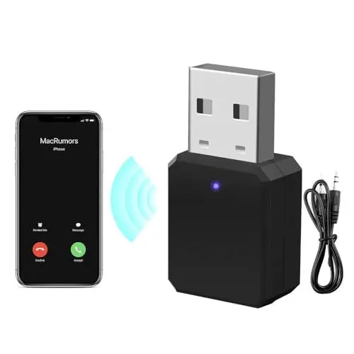 Produktbild: Bluetooth USB Adapter, TGKYK Bluetooth Adapter Stereoanlage 5.1 mit 3,5 mm AUX, USB Bluetooth Adapter Auto Eingebautem Mikrofon, Buetooth USB für TV, Kopfhörer und Auto, Bluetooth Empfänger
