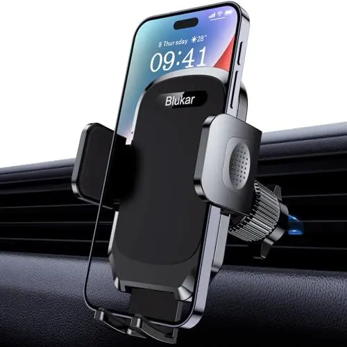 Produktbild: Blukar Handyhalterung Auto Lüftung, Handyhalter für Autos 360° Drehbar, KFZ Autohalterung mit Upgrade Stabilerem Hakenclip & EIN-Knopf-Release für iPhone, Galaxy und Alle 4,0-6,7 Zoll Smartphone