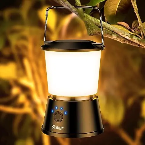 Produktbild: Blukar LED Campinglampe Tragbar, Superhell Camping Laterne Aufladbar Zeltlampe mit Haken, Stufenlos Dimmbar & 5 Leuchtmodi, 8+ Std. Dauer, Notfallleuchte für Camping, Stromausfall-Schwarz