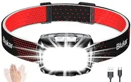 Produktbild: Blukar LED Stirnlampe Wiederaufladbar, 2000 Lumen Superhell Kopflampe Stufenlos Dimmbar mit 8 Modi, Sensor & Rotlicht, IPX5 Wasserdicht Mini für Erwachsene, für Joggen, Camping, Angeln