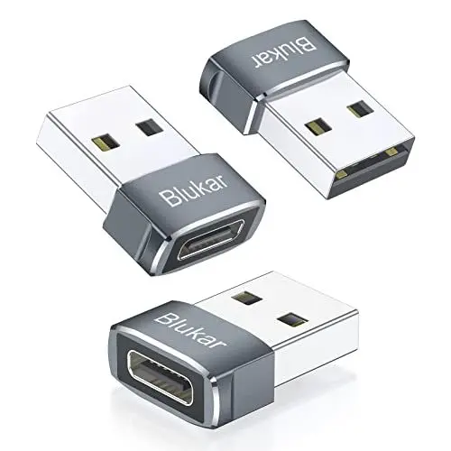 Produktbild: Blukar USB auf Typ C Adapter, 3 Stück USB-C Buchse zu USB-A Stecker Netzteil & Ladegerät & Ladekabel-Adapter, Kompatibel mit iPhone 16/15/14/13/12, Galaxy und Andere Smartphone & Tablet