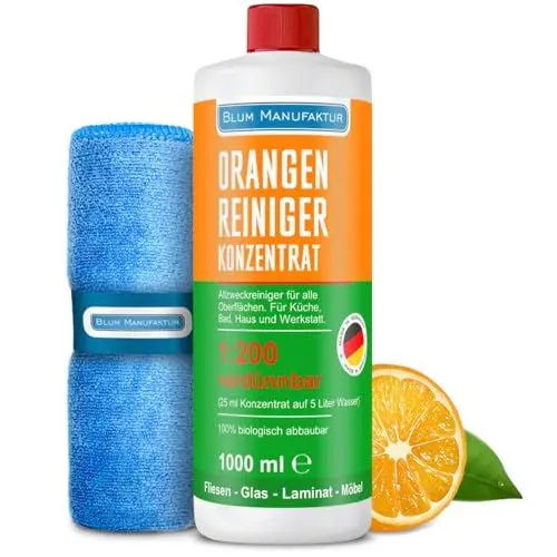 Produktbild: BLUM MANUFAKTUR 1000ml Orangenreiniger Konzentrat - Vielseitiger, veganer Universalreiniger mit frischem Orangenduft - Umweltfreundlich und hochkonzentriert