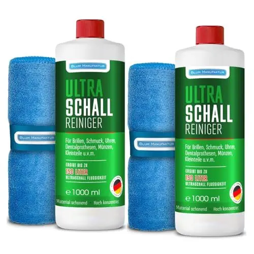 Produktbild: BLUM MANUFAKTUR 2x 1000ml Ultraschallreiniger Konzentrat - Hochwirksam & extrem ergiebig - Für Schmuck, Brillen, Gebiss & mehr - Für Ultraschallgeräte, Ultraschallbad