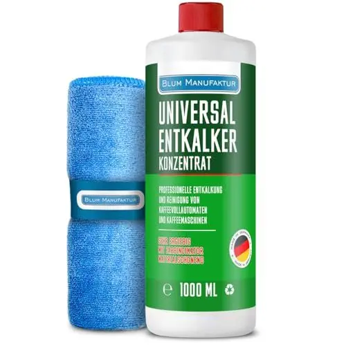 Produktbild: Blum Manufaktur Hochkonzentrierter Universal-Entkalker (1000ml) - Entkalker für Kaffeemaschinen & Vollautomaten – inkl. Messbecher & Mikrofasertuch für präzise Reinigung