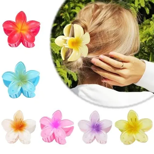 Produktbild: Blumen Haarklammer,6 Stück Rutschfeste Haarklammer Blume Hawaii Haarspange Blume für Frauen Große Flower Hair Clip Bunt Blumen Haarklammern Hibiskus Blumen Klammer für Mädchen Dick/Dünn Haar