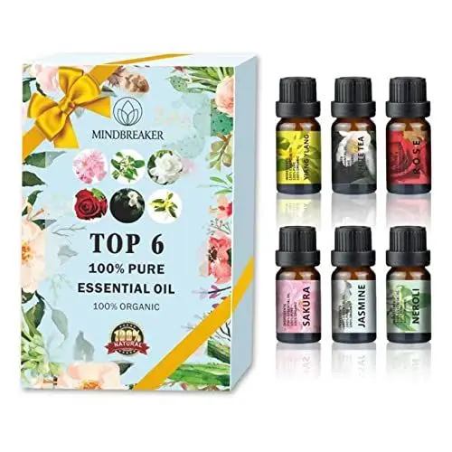 Produktbild: Blumen ätherische Öle Set, Bio-Aromatherapie Duftöle Top 6 100% reine therapeutische ätherische Öle von höchster Qualität - Geschenkset 6 / 10ml Flaschen (Unique Essential Oil Set-TOP 6)