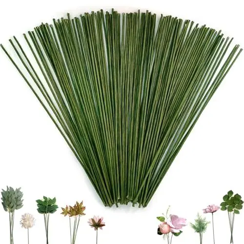 Produktbild: Blumendraht, 100 Stück, 2 Gauge, 25cm, Blumenstamm, mit Papier verpackt, Basteldraht Grün, für Handarbeiten, Blumenherstellungszubehör