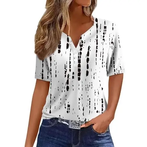 Produktbild: Blumendruck Tshirt Damen Kurzarmshirt Lässiger Sweatshirt Linedance T Shirt Baumwolle Mode für Frauen Ab 50 Jahren Schwarz 2XL