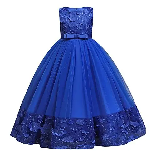 Produktbild: Blumenmädchen Kleid Kinder Mädchen Langes Abendkleid A-Linie Tüllkleid Hochzeit Brautjungfer Prinzessin Maxikleid Ärmellos Festliches Festkleid Formal Jugendliche Ballkleid Königsblau 9-10 Jahre
