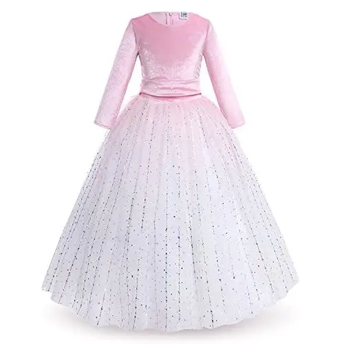 Produktbild: Blumenmädchen Kleid Kinder Mädchen Samtkleid 3/4 Arm Langes Abendkleid Festlich Hochzeit Brautjungfern Weihnachten Partykleid Pailletten Tüll Prinzessin Weihnachtskleid Ballkleid Rosa 7-8 Jahre