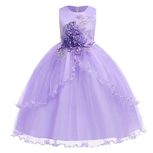 Produktbild: Blumenmädchenkleider Applikation Ärmellos Tüllkleid für Mädchen Prinzessinenkleid Ballkleid Langes Abendkleider Hochzeitskleid Festliches Kleid Kinder Partykleid Kommunionkleid Violett 9-10 Jahre