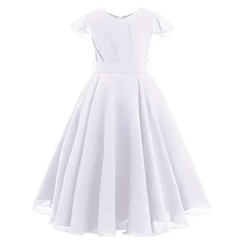 Produktbild: Blumenmädchenkleider Kinder Mädchen Boho Lange Chiffon Prinzessin Kleid Festliche Hochzeit Erstkommunion Kommunionkleid A-Linie Brautjungfern Abendkleid Ballkleid Party Sommerkleid Weiß 7-8 Jahre