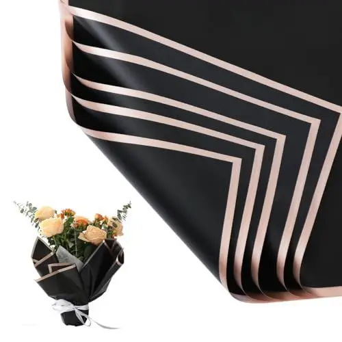 Produktbild: Blumenstrauß Geschenkpapier | 20 Blätter Wasserdicht Wrapping Paper, Florist Blumen Papier, Blumenpapier für Geschenkverpackungen, Blumen, Kunst und Handwerk (Schwarz, 58x58cm)