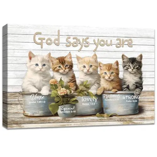 Produktbild: Blumentöpfe Katze Kätzchen Leinwand Bilder Mit Rahmen Götter sagen du bist Motivational Zitate Wandbilder Wandkunst Leinwand Malerei Bild Zuhause Büro Schlafzimmer Badezimmer Wanddekoration 30x40cm