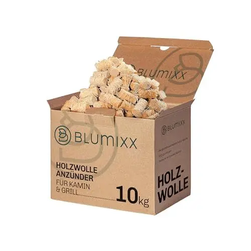 Produktbild: Blumixx Kaminanzünder Holzwolle Anzünder 10 kg - Ökologische Kamin- und Grillanzünder aus reinem Holz und Wachs, FSC-Zertifiziert, Effiziente und nachhaltige Anzündhilfe