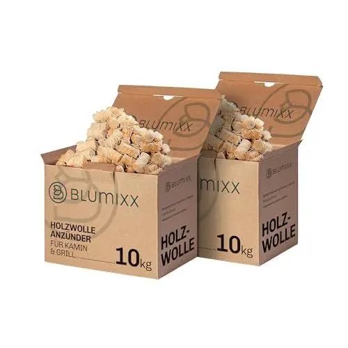 Produktbild: Blumixx Kaminanzünder Holzwolle Anzünder 20 kg - ca. 2.000 STK. - Ökologische Kamin- und Grillanzünder aus reinem Holz und Wachs, FSC-Zertifiziert, Effiziente und nachhaltige Anzündhilfe