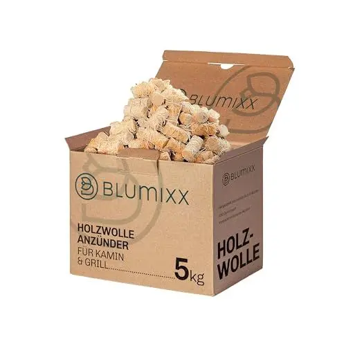 Produktbild: Blumixx Kaminanzünder Holzwolle Anzünder 5 kg - ca. 500 STK. - Ökologische Kamin- und Grillanzünder aus reinem Holz und Wachs, FSC-Zertifiziert, Effiziente und nachhaltige Anzündhilfe