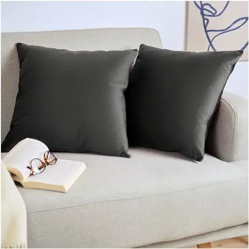 Produktbild: Blumtal 2er Set Kissenbezug 50x50 cm Anthrazit - dekorativer Samt Kissenbezug mit verstecktem Reißverschluss, Kissenhülle für Zierkissen Deko-Kissen Polster Sofakissen & Couchkissen, waschbar