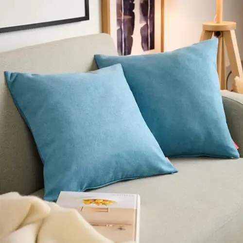 Produktbild: Blumtal 2er Set Kissenbezug 40x40 hellblau - kuschelige Chenille Kissenbezüge mit verstecktem Reißverschluss, Oekotex Zertifizierte Kissenhülle für Deko-Kissen Sofakissen Polster & Zierkissen