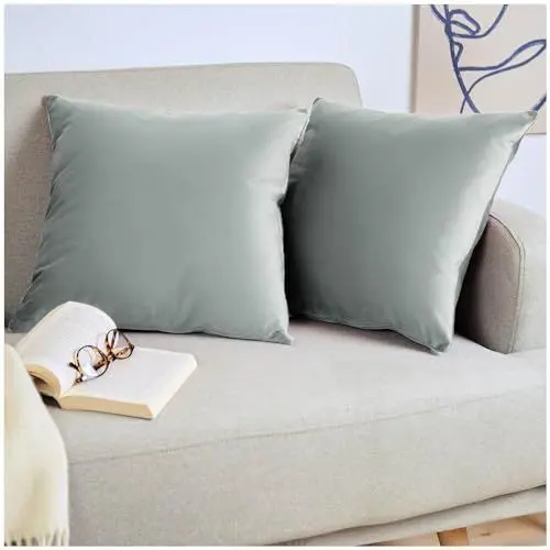 Produktbild: Blumtal 2er Set Kissenbezug 45x45 cm Grau - dekorativer Samt Kissenbezug mit verstecktem Reißverschluss, Kissenhülle für Zierkissen Deko-Kissen Polster Sofakissen & Couchkissen, waschbar
