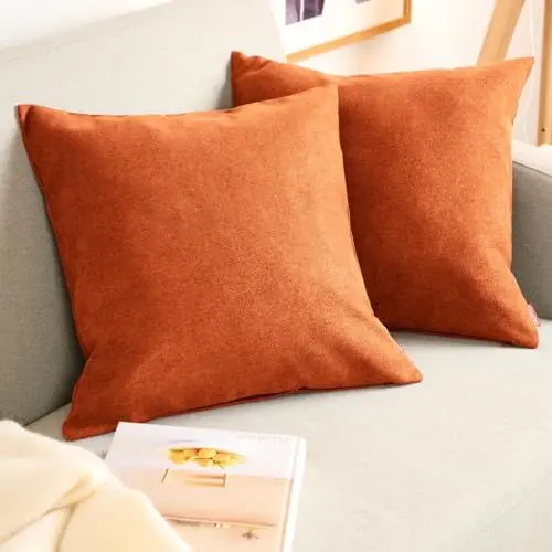 Produktbild: Blumtal 2er Set Kissenbezug 45x45 orange - kuschelige Chenille Kissenbezüge mit verstecktem Reißverschluss, Oekotex Zertifizierte Kissenhülle für Deko-Kissen Sofakissen Polster & Zierkissen
