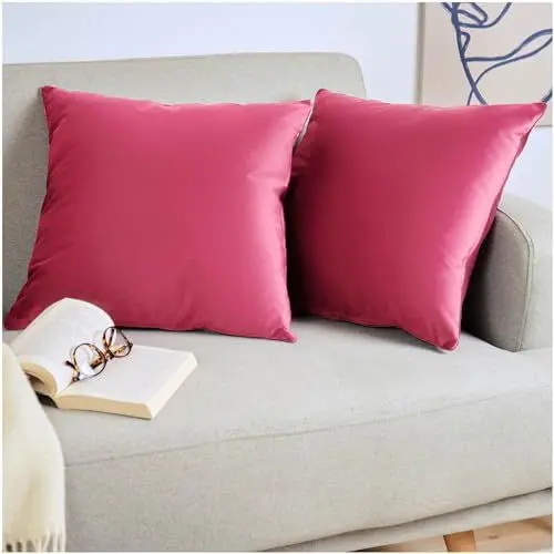 Produktbild: Blumtal 2er Set Kissenbezug 50x50 cm Pink - dekorativer Samt Kissenbezug mit verstecktem Reißverschluss, Kissenhülle für Zierkissen Deko-Kissen Polster Sofakissen & Couchkissen, waschbar