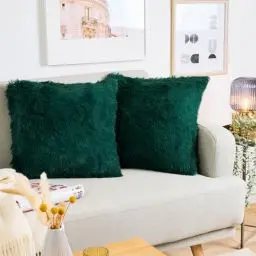 Produktbild: Blumtal 2er Set Kuscheliger Kissenbezug 50x50 cm - Dekokissen aus Kunstfell mit Reißverschluss weiche Kissenhülle - Flauschiger Bezug für Sofakissen Couchkissen, Oeko-Tex Zertifiziert, Dunkelgrün