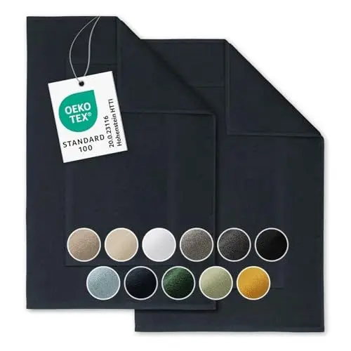 Produktbild: Blumtal 2er Set Premium Badematte aus 100% Baumwoll Frottier 50x80 cm - Oeko-TEX zert. Duschvorleger - extra saugstarker Badvorleger rutschfest waschbar - Badvorleger Set - Duschvorleger Dusty Pink