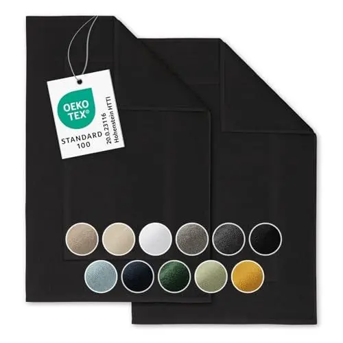 Produktbild: Blumtal Premium Badematte aus 100% Baumwoll Frottier 50x80 cm - Oeko-TEX zert. Duschvorleger - extra saugstarker Badvorleger rutschfest waschbar - Badematte Baumwolle - Badvorleger Dunkelblau