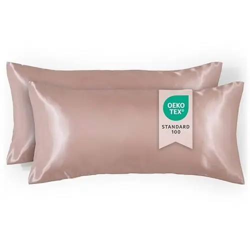 Produktbild: Blumtal 2er Set Satin Kissenbezug 50 x 70cm - Kopfkissenbezug Oeko-tex Zertifiziert, Antistatisch für Haar und Haut, Kissenhülle mit verstecktem Reißverschluss, Dusty Pink - Rose