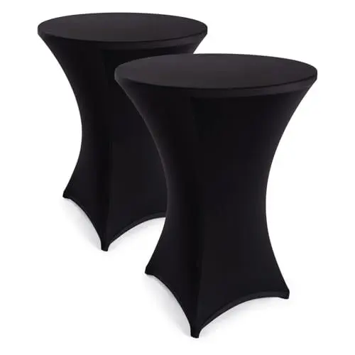 Produktbild: Blumtal Stehtisch Hussen Ø 70 – 75 cm 2er Set - Oeko-TEX zertifizierte Stretch Hussen Stehtische - waschmaschinenfester Überzug Bistrotisch - Stehtischhussen mit Fußverstärkung rund Schwarz
