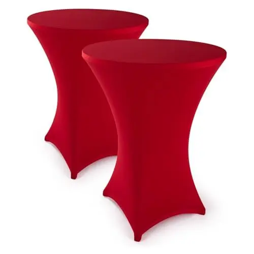 Produktbild: Blumtal Stehtisch Hussen Ø 80 – 85 cm 2er Set - Oeko-TEX zertifizierte Stretch Hussen Stehtische - waschmaschinenfester Überzug Bistrotisch - Stehtischhussen mit Fußverstärkung für Tisch rund Rot