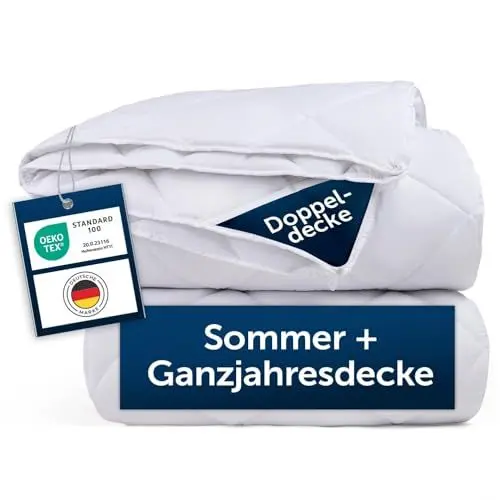 Produktbild: Blumtal 4 Jahreszeiten Bettdecke 135 x 200 cm - OEKO-TEX zertifizierte Steppdecke 135x200 cm - zusammenknöpfbare vier-Jahreszeiten-Bettdecke - Sommerdecke + Winterdecke - kombinierte Ganzjahresdecke