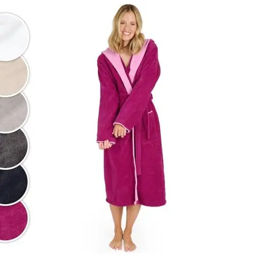 Produktbild: Blumtal Bademantel Damen Frottee in L aus 100% Baumwolle - OEKO-TEX zert. Sauna Bademantel Damen Baumwolle aus Velour & Frottier- extra saugstarke Bathrobe Women - weicher Morgenmantel - Fuchsia/Pink